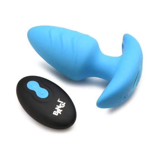 Bang! Rotating & Vibrating Silicone Butt Plug With Remote Blue - Image 2