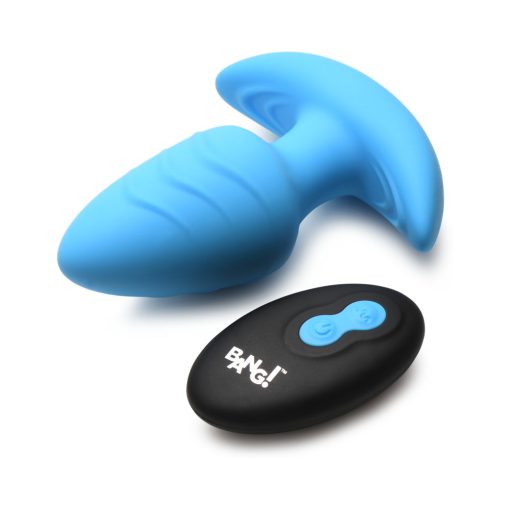 Bang! Rotating & Vibrating Silicone Butt Plug With Remote Blue - Image 3