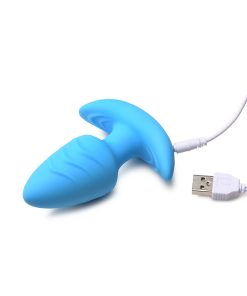 Bang! Rotating & Vibrating Silicone Butt Plug With Remote Blue