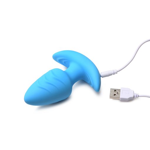 Bang! Rotating & Vibrating Silicone Butt Plug With Remote Blue - Image 5