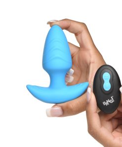Bang! Rotating & Vibrating Silicone Butt Plug With Remote Blue