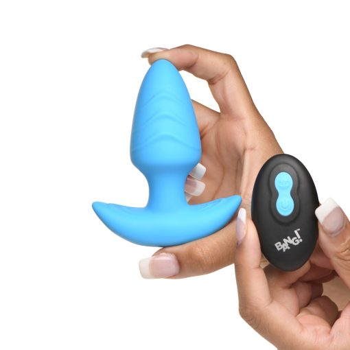 Bang! Rotating & Vibrating Silicone Butt Plug With Remote Blue - Image 6