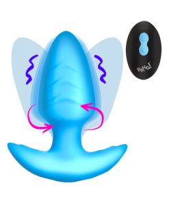 Bang! Rotating & Vibrating Silicone Butt Plug With Remote Blue