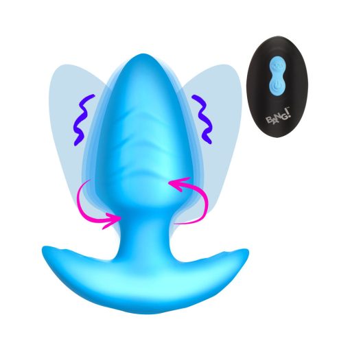 Bang! Rotating & Vibrating Silicone Butt Plug With Remote Blue - Image 8