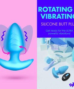 Bang! Rotating & Vibrating Silicone Butt Plug With Remote Blue