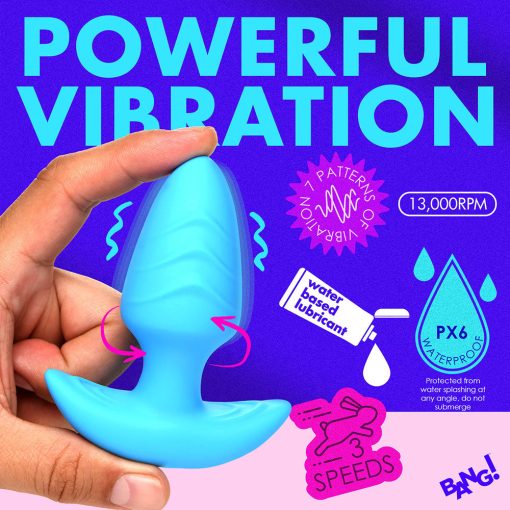 Bang! Rotating & Vibrating Silicone Butt Plug With Remote Blue - Image 10