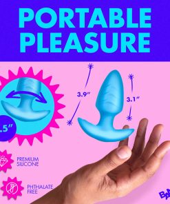 Bang! Rotating & Vibrating Silicone Butt Plug With Remote Blue