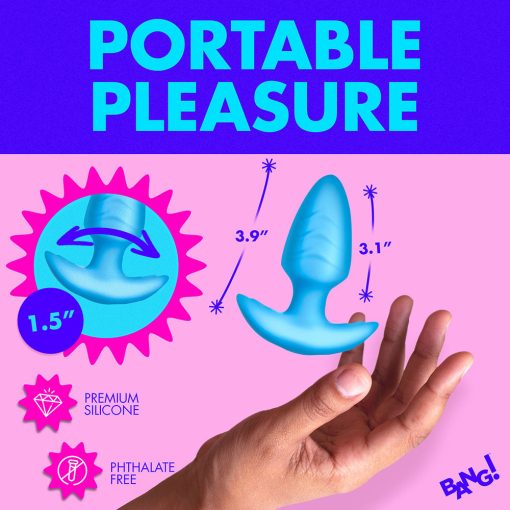 Bang! Rotating & Vibrating Silicone Butt Plug With Remote Blue - Image 11