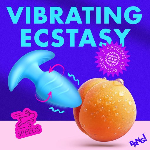 Bang! Rotating & Vibrating Silicone Butt Plug With Remote Blue - Image 12