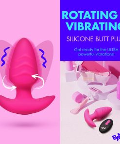 Bang! Rotating & Vibrating Silicone Butt Plug With Remote Pink