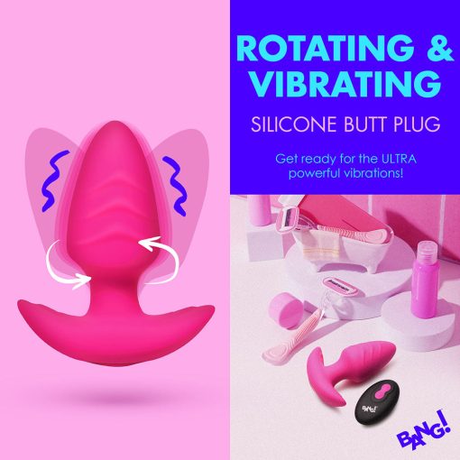 Bang! Rotating & Vibrating Silicone Butt Plug With Remote Pink - Image 9