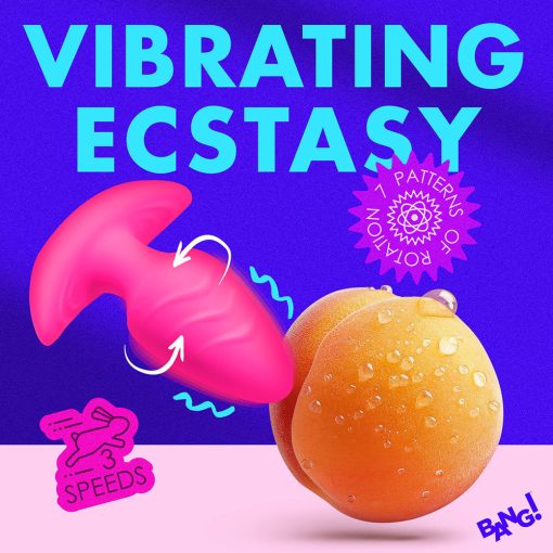 Bang! Rotating & Vibrating Silicone Butt Plug With Remote Pink - Image 12
