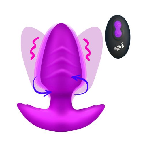 Bang! Rotating & Vibrating Silicone Butt Plug With Remote Purple - Image 7