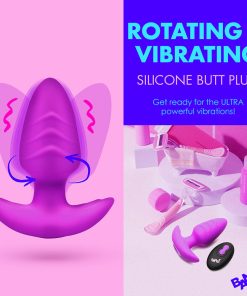 Bang! Rotating & Vibrating Silicone Butt Plug With Remote Purple