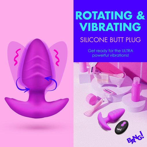 Bang! Rotating & Vibrating Silicone Butt Plug With Remote Purple - Image 8