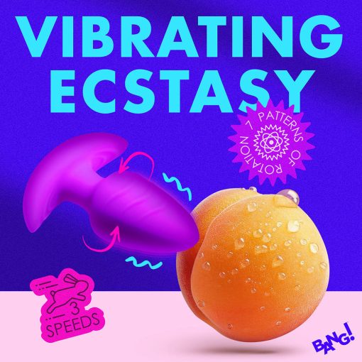 Bang! Rotating & Vibrating Silicone Butt Plug With Remote Purple - Image 11