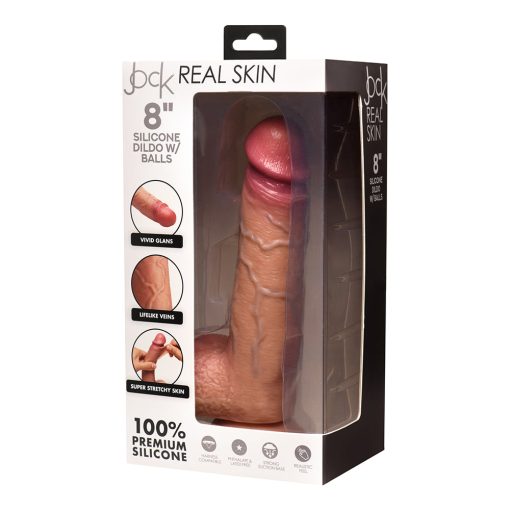 Jock Real Skin 8 In. Silicone Dildo With Balls Medium