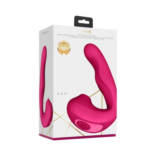 Vive Zaki Rechargeable Silicone Airwave Pulse Wave Vibrating G-Spot Vibrator Pink