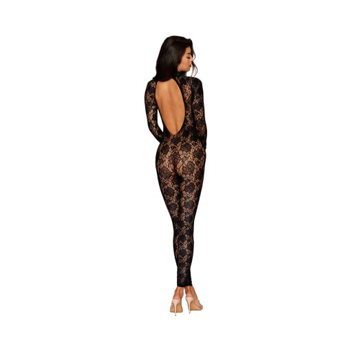 Dreamgirl Gloved Lace Mockneck Bodystocking With Open Back Black O/S - Image 2