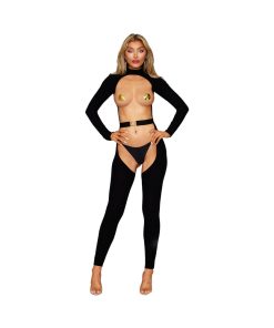 Dreamgirl Open Front And Back Bodystocking With Belt Black O/S