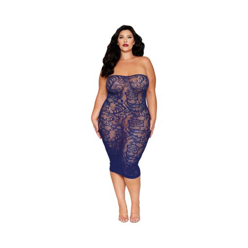 Dreamgirl Strapless Lace Bodystocking Gown With Shrug Eclipse Queen Size