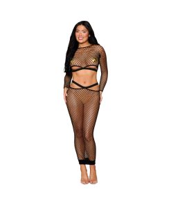 Dreamgirl Fence Net Long Sleeve Bralette And Maxi Skirt Set Black O/S