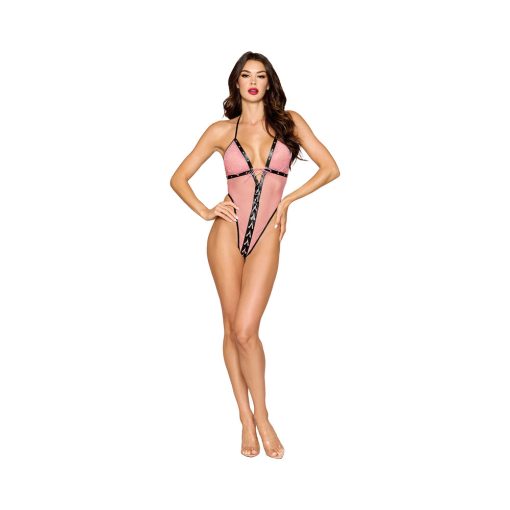 Dreamgirl Lace And Fishnet Lace-Up Teddy Petal Pink O/S