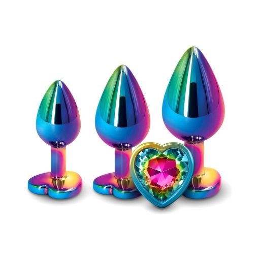 Adam & Eve Rainbow Anal Training Set – 3 Heart Base Metal Butt Plugs - Image 2