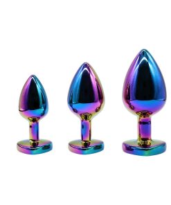Adam & Eve Rainbow Anal Training Set – 3 Heart Base Metal Butt Plugs