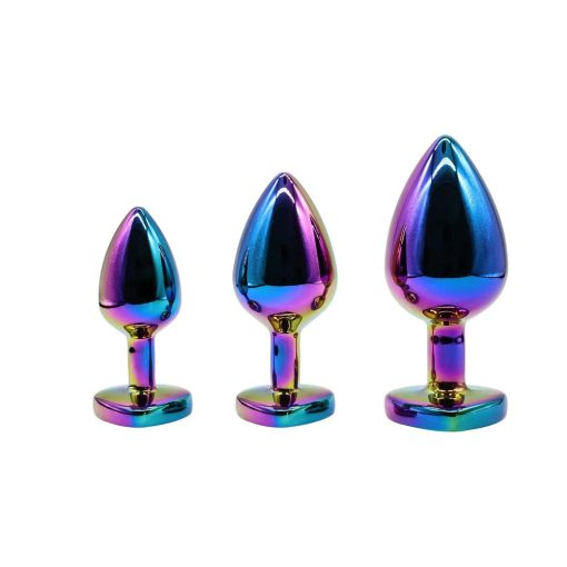 Adam & Eve Rainbow Anal Training Set – 3 Heart Base Metal Butt Plugs - Image 3