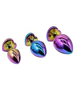 Adam & Eve Rainbow Anal Training Set – 3 Heart Base Metal Butt Plugs