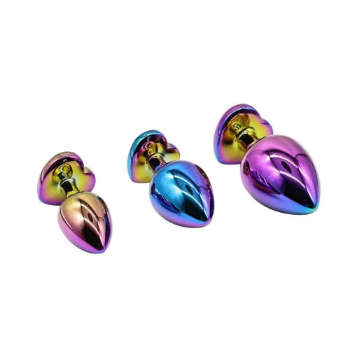Adam & Eve Rainbow Anal Training Set – 3 Heart Base Metal Butt Plugs - Image 4