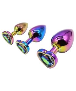 Adam & Eve Rainbow Anal Training Set – 3 Heart Base Metal Butt Plugs