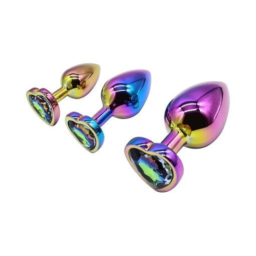 Adam & Eve Rainbow Anal Training Set – 3 Heart Base Metal Butt Plugs - Image 5