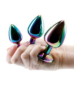Adam & Eve Rainbow Anal Training Set – 3 Heart Base Metal Butt Plugs