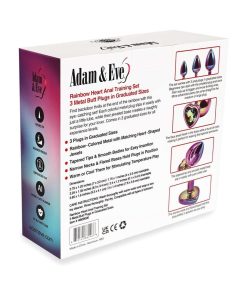 Adam & Eve Rainbow Anal Training Set – 3 Heart Base Metal Butt Plugs