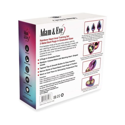 Adam & Eve Rainbow Anal Training Set – 3 Heart Base Metal Butt Plugs - Image 7