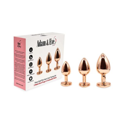 Adam & Eve Rose Gold Pink Heart Anal Plug Set – 3-Piece Training Kit