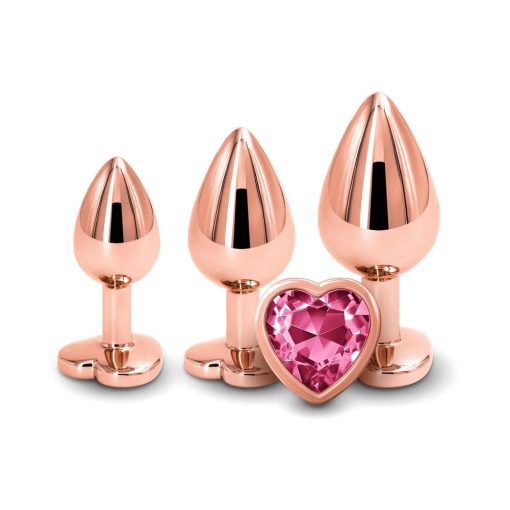Adam & Eve Rose Gold Pink Heart Anal Plug Set – 3-Piece Training Kit - Image 2