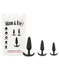 Adam & Eve Naughty Silicone Trainer Kit – 3-Piece Black Anal Plug Set
