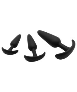 Adam & Eve Naughty Silicone Trainer Kit – 3-Piece Black Anal Plug Set