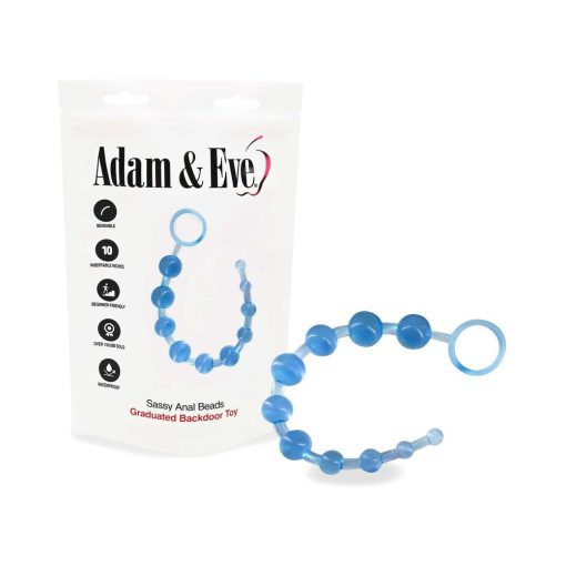 Adam & Eve Sassy Anal Beads – 10-Piece Graduated Slim Beads with Pull Ring