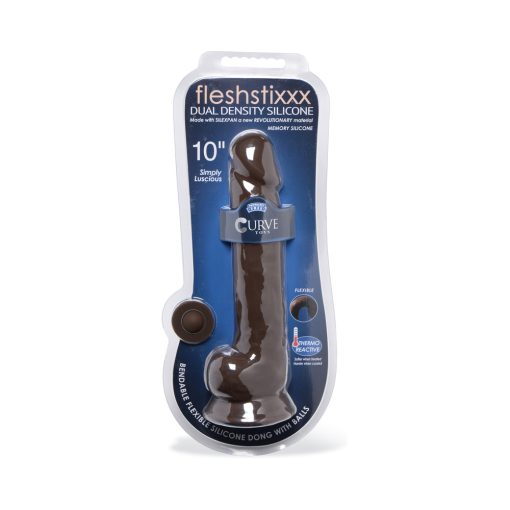 Fleshstixxx 10 In. Silicone Dildo With Balls Dark