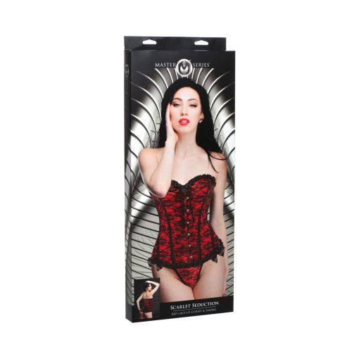 Master Series Scarlet Seduction Lace-Up Corset & Thong M