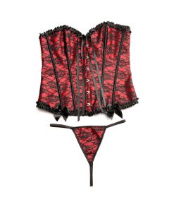 Master Series Scarlet Seduction Lace-Up Corset & Thong M