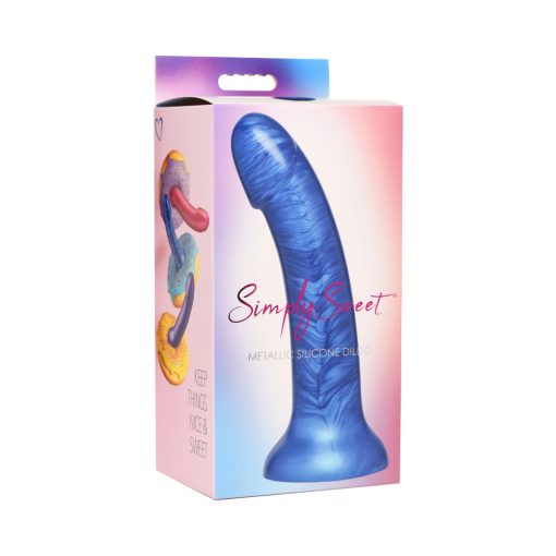 Simply Sweet 7 In. Metallic Silicone Dildo Blue