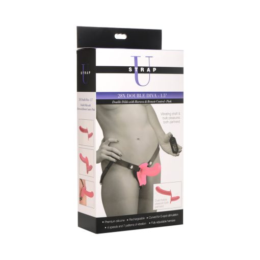 Strap U 28X Double Diva 1.5 In. Double Dildo With Harness & Remote Pink