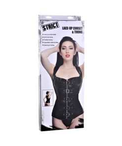 Strict Lace-Up Corset Vest & Thong L