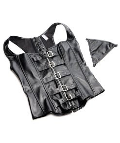 Strict Lace-Up Corset Vest & Thong L