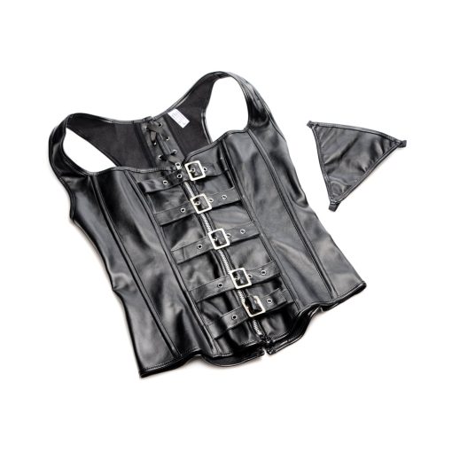 Strict Lace-Up Corset Vest & Thong L - Image 3